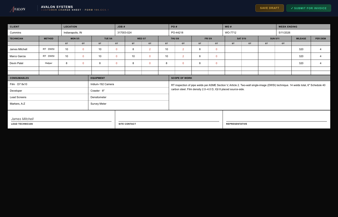 Avalon Charge Sheet → Auto-Invoice
